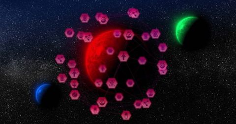 Futuristic Planet with Network of Innovative Icons in Space