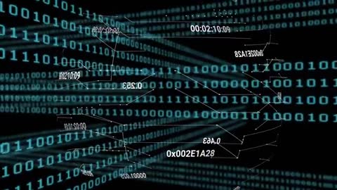 Binary Code Tunnel with Digital Overlays and Data Interaction