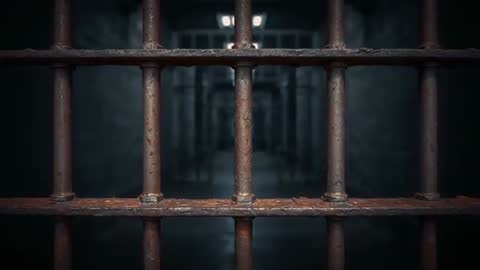 Rusting Prison Bars Framing Dim Cellblock Corridor in Cinematic Walkthrough