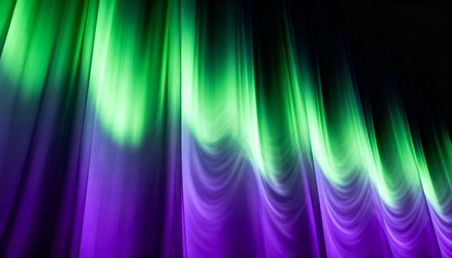 Luminous Aurora Curtain Abstract Backdrop Flowing Neon Green and Violet Gradient Motion