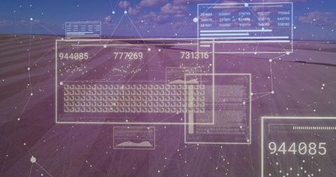 Futuristic Data Visualization Overlaying Desert Technology Concept