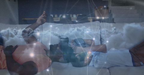 Father and Son Exploring Virtual Reality Space Together