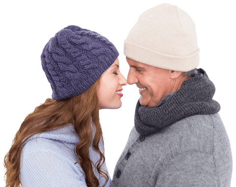Smiling Couple in Warm Clothing with Transparent Background