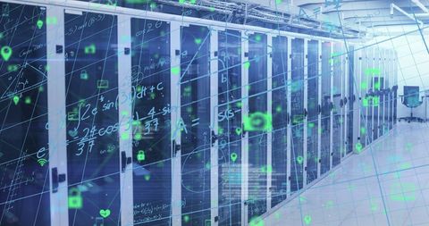 Digital Data Processing with Server Background and Equations Overlay - Download Free Stock Images Pikwizard.com