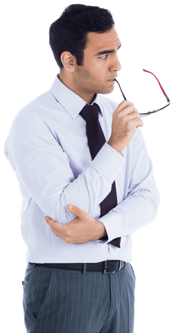 Focused Businessman with Glasses on Transparent Background