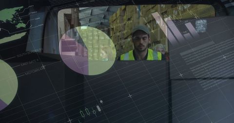 Data Insights Overlay Worker Managing Warehouse Logistics