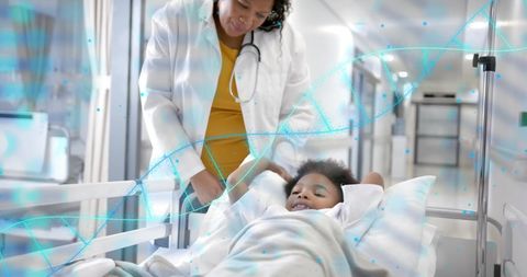 Doctor Assisting Young Patient in Modern Hospital Environment