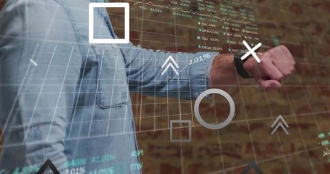 Businessman Analyzing Virtual Financial Data with Smartwatch