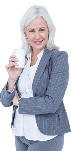 Confident Mature Businesswoman Drinking Coffee Isolated Transparent