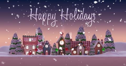 Festive Snowfall over Holiday Village with Cheerful Greeting - Download Free Stock Images Pikwizard.com