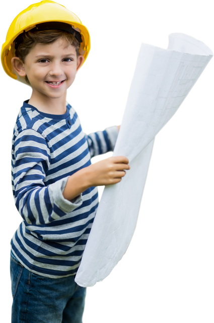 Transparent Portrait of Boy in Hard Hat Holding Construction Plans - Download Free Stock Videos Pikwizard.com