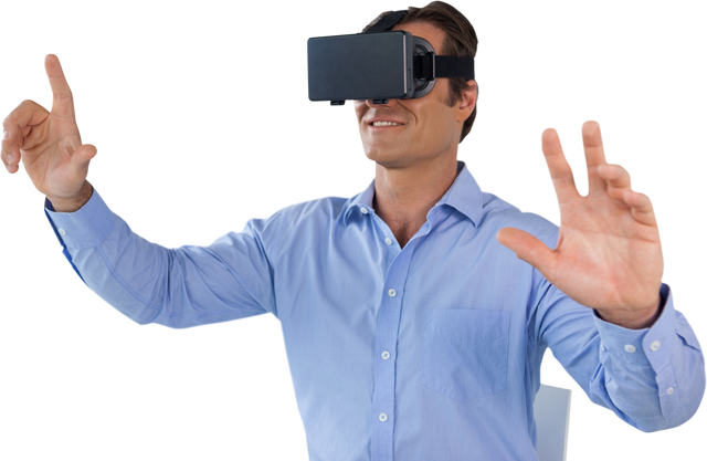 Happy Businessman Engaging with Transparent Virtual Reality Technology - Download Free Stock Videos Pikwizard.com