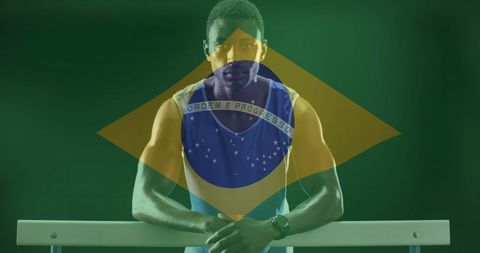 Brazilian Flag Overlay on Determined Male Athlete