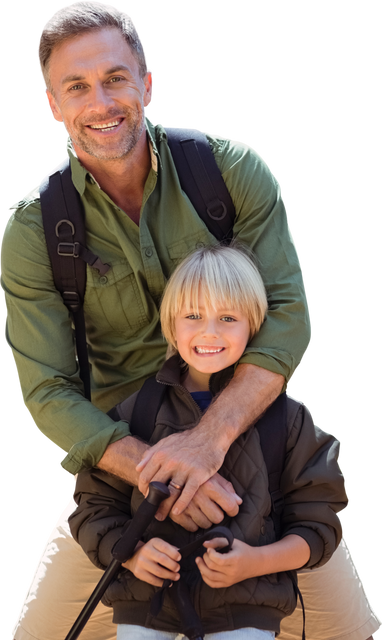 Smiling Father and Son Ready for Adventure on Transparent Background - Download Free Stock Videos Pikwizard.com