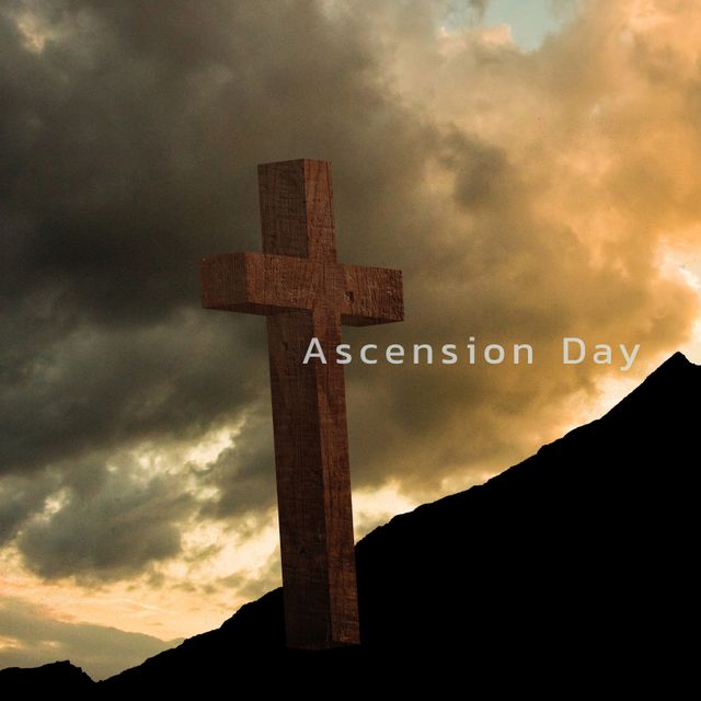 Wooden Cross on Mountain at Sunset for Ascension Day - Download Free Stock Templates Pikwizard.com