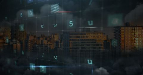 Cityscape with Digital Words Reflecting Cyber Crime Concept - Download Free Stock Images Pikwizard.com