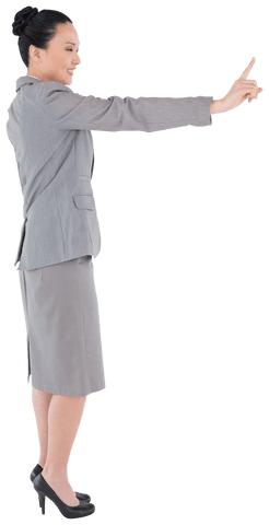 Asian Businesswoman Smiling and Pointing Transparent Background