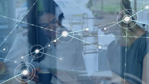 Business Professionals Collaborating with Digital Network Overlays