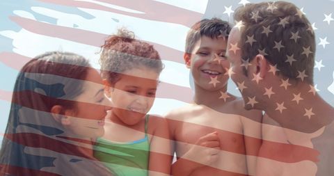 Joyful multiracial family celebrating national unity