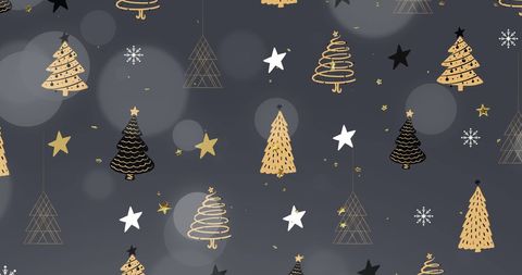 Elegant Christmas Trees and Stars on Black Background