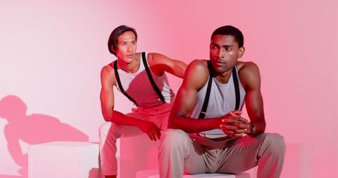 Diverse Male Friends in Modern Monochromatic Studio