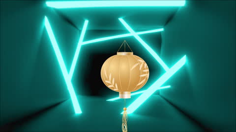 Golden Lantern with Neon Lines in Digital Concept Space