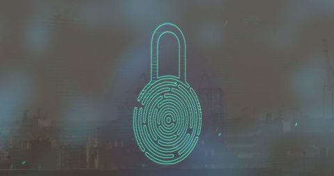 Digital Padlock Overlay Cityscape Illustrating Data Security