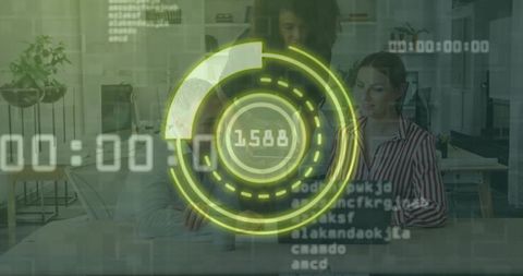 Business Professionals Collaborating with Futuristic Data Interface