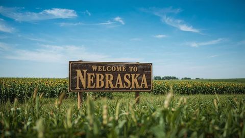 Nebraska Welcome Sign With Sunflower Field