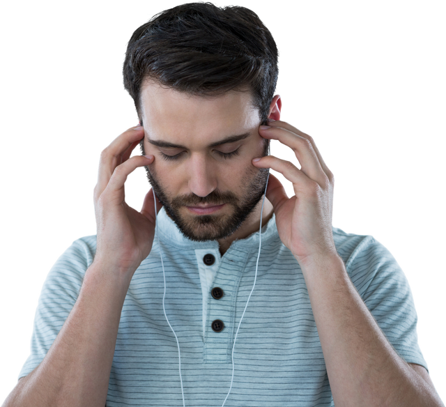 Transparent Image of Stressed Man Listening to Music with Headphones - Download Free Stock Videos Pikwizard.com