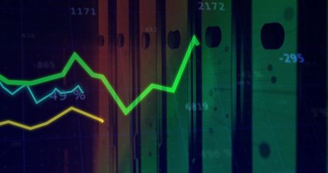 Colorful line graph on dark analytical dashboard background