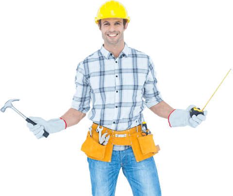 Transparent Smiling Workman Holding Hammer and Measuring Tape - Download Free Stock Videos Pikwizard.com