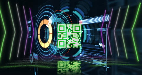 Animated Neon QR Code in Futuristic Digital Interface
