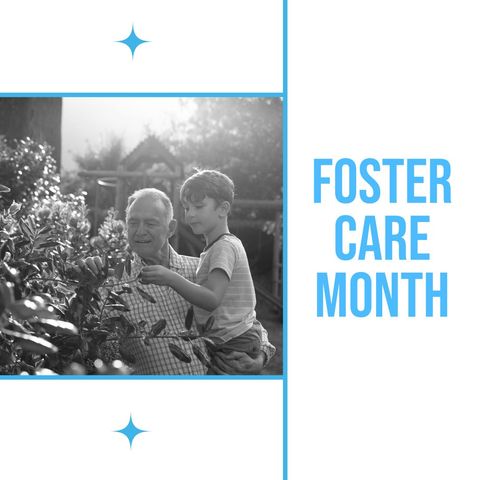 Caucasian Father and Son Enjoying Garden Time in Foster Care Promotion