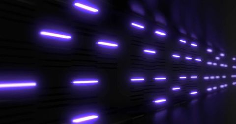 Glowing neon corridor with purple led lights in futuristic interior