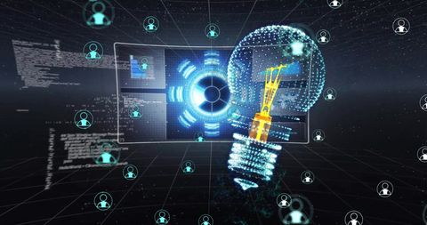 Futuristic Digital Lightbulb with Holographic Interfaces - Download Free Stock Images Pikwizard.com