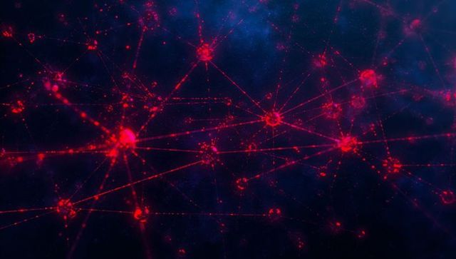 Red glowing nodes and lines symbolizing digital connectivity