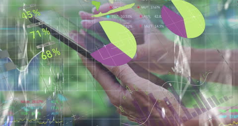 Hands Interacting with Smartphone Amidst Data Visualization