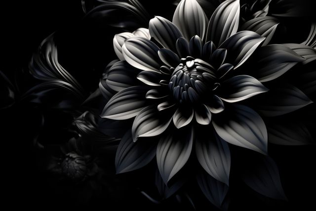 Abstract Closeup Black and White Dahlia Flower on Dark Background - Download Free Stock Images Pikwizard.com