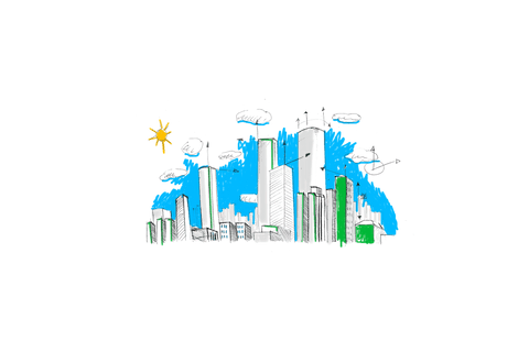 digital transparent cityscape illustration with sun - Download Free Stock Videos Pikwizard.com