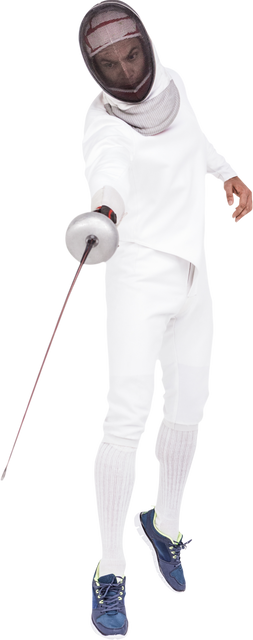 Transparent Fencing Sportsman in White Suit Holding Sword - Download Free Stock Videos Pikwizard.com