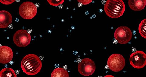 Festive Red Baubles with Snowflakes on Black Background