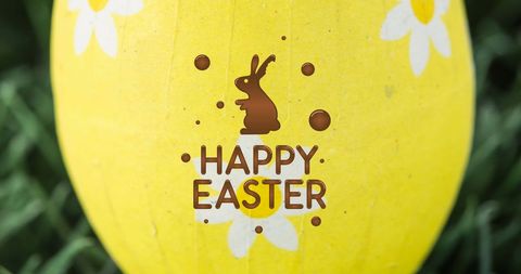 Happy Easter Greeting with Decorative Yellow Egg Background - Download Free Stock Images Pikwizard.com
