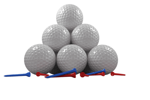 Transparent stack of golf balls ordering colored plastic tees