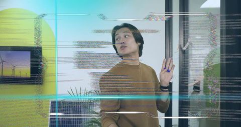 Innovative Professional Gesturing in Modern Tech Office