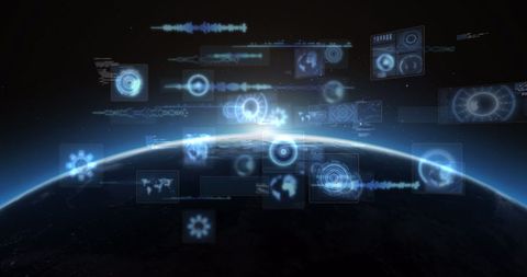 Digital Interface Scan Data Processing over Globe Horizon - Download Free Stock Images Pikwizard.com