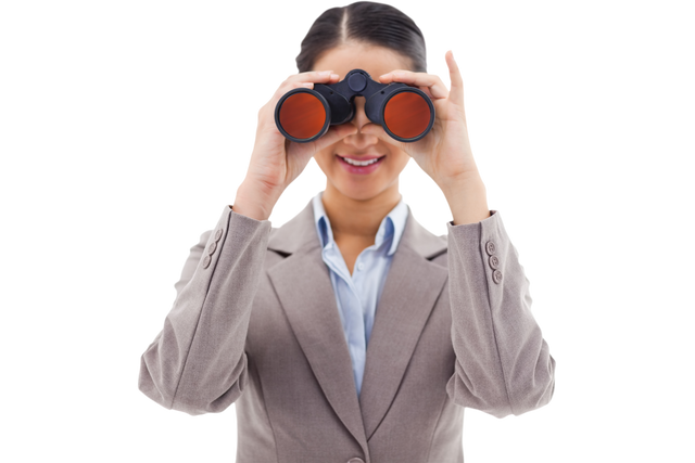 Transparent Businesswoman Looking Through Binoculars, Focus on Future - Download Free Stock Videos Pikwizard.com