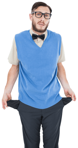 geeky man showing empty pockets in transparent background - Download Free Stock Videos Pikwizard.com
