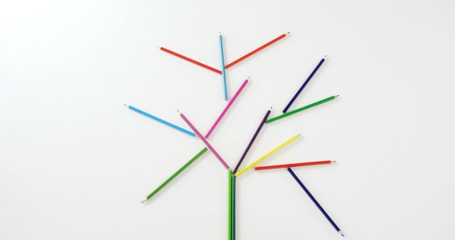 Color pencils arranged in tree shape on white background for creative art concept - Download Free Stock Images Pikwizard.com