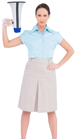 Confident businesswoman with transparent style holding megaphone